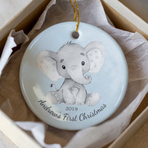 Kute Elephant Boys First Kerstversiering Keramisch Ornament