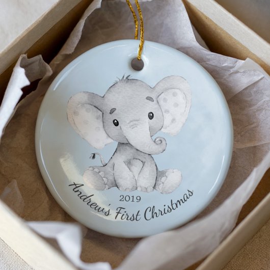 Kute Elephant Boys First Kerstversiering Keramisch Ornament