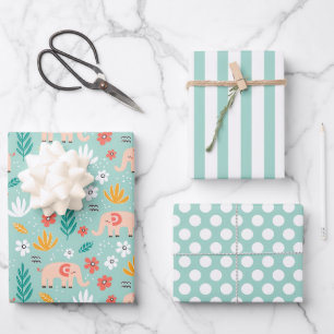 Kute Elephants Wrapping Paper Set van 3