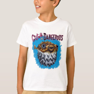 Kute en gevaarlijke Puffer Fish Blue T-shirt