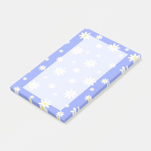 Kute en girale pastelblauw- en witte-daistiepatroo post-it® notes (Schuin)