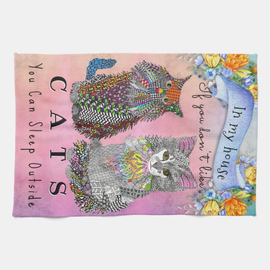 Kute en kleurrijke kat en keukenhanddoeken (Horizontaal)