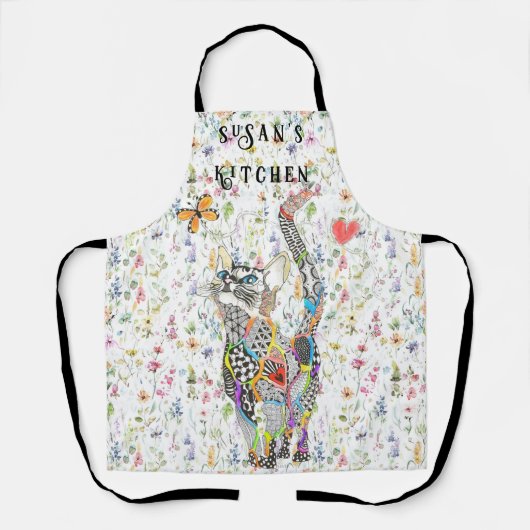 Kute en kleurrijke kat en vlinder, speciaal gepers schort (Voorkant)