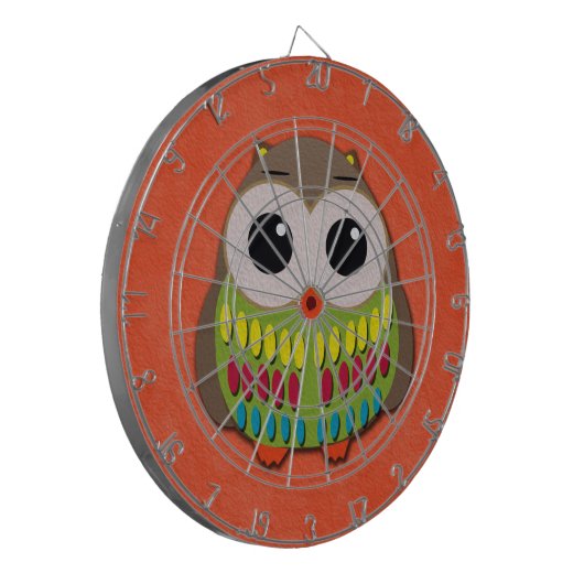 Kute en kleurrijke Oranje dartboard van Owl Dartbord (Voorkant Links)