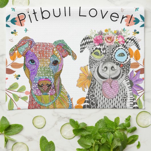 Kute en kleurrijke Pitbull Kitchen Towel Theedoek (Gevouwen)