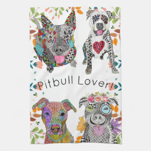 Kute en kleurrijke Pitbull Kitchen Towel Theedoek