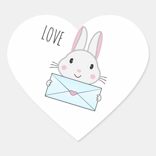 Kute en mooie Bunny holding Love Letter Hart Sticker (Voorkant)