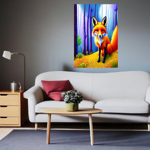 Kute en schattige rode vos in het bos AI Art. Poster