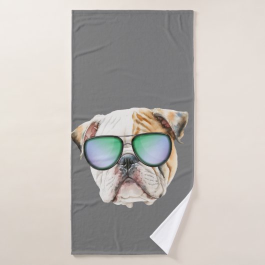 Kute engelse buldog met zonnebril, grappige puppy badhanddoek (Badhanddoek)