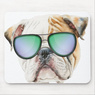 Kute engelse buldog met zonnebril, grappige puppy muismat
