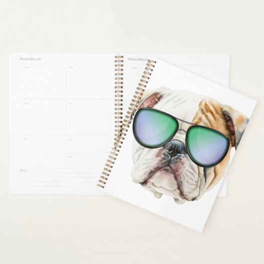 Kute engelse buldog met zonnebril, grappige puppy planner (Display)