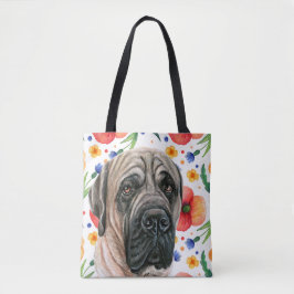 Kute English Mastiff met Red Poppy Flower Pattern Draagtas