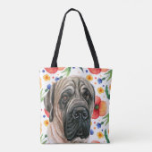 Kute English Mastiff met Red Poppy Flower Pattern Draagtas (Achterkant)