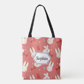 Kute esembunnies op rode achtergrond draagtas (Achterkant)