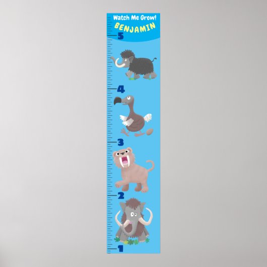 Kute extincted animals cartoon growth chart poster (Voorkant)