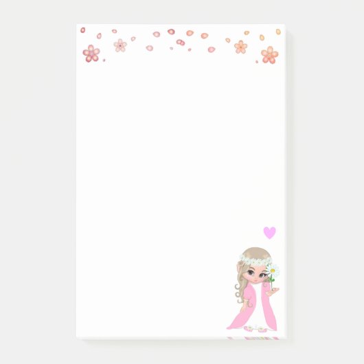 Kute Fairy en Flowers op White Post-it Notes (Voorkant)