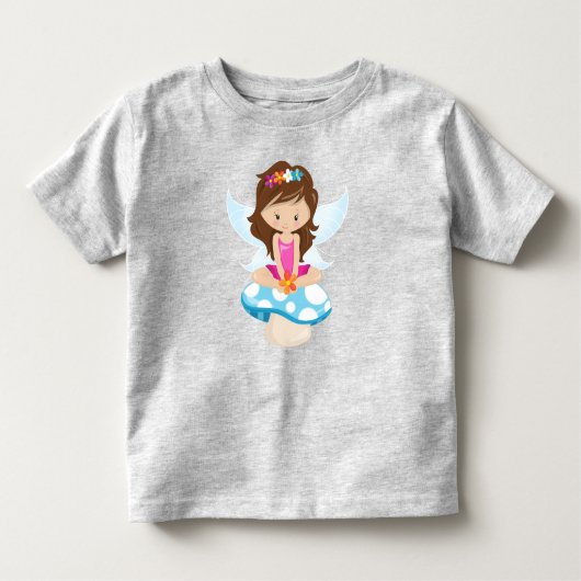 Kute Fairy, Magic Fairy, Brown Hair, paddenstoel Kinder Shirts (Voorkant)