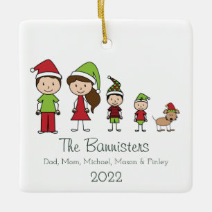 Kute Familie van 4 met Pet-kerstversiering Keramisch Ornament