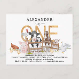 Kute farm Animals 1st Birthday Invitation Briefkaa Briefkaart
