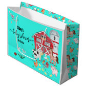 Kute farm Animals Baby shower Blauwgroen Groot Cadeauzakje (Voorkant Gekanteld)