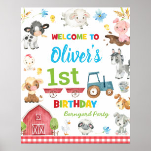 Kute farm animals Barnyard 1st Birthday Welcome Poster