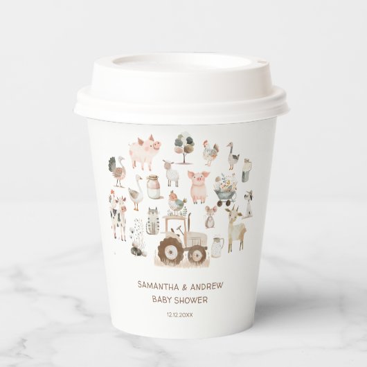 Kute farm Animals Barnyard Baby shower Papieren Bekers (Voorkant)