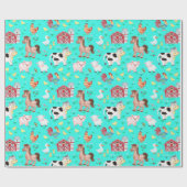 Kute farm Animals Barnyard Blauwgroen Cadeaupapier (Vlak)