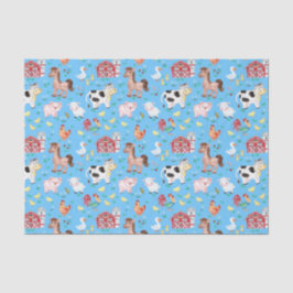Kute farm animals Barnyard Blue Background Tissuepapier