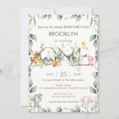 Kute Farm Animals Barnyard Greenery 1st Birthday Kaart (Voorkant)