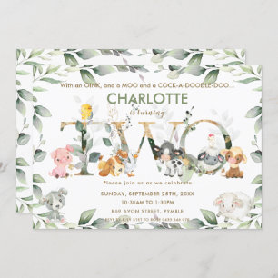 Kute farm Animals Barnyard Greenery 2e verjaardag Kaart