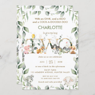 Kute farm Animals Barnyard Greenery 2e verjaardag Kaart