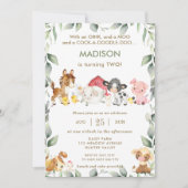 Kute Farm Animals Barnyard Greenery Birthday Kaart (Voorkant)