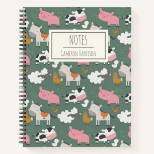 Kute farm Animals Pattern in Green Personal Notitieboek
