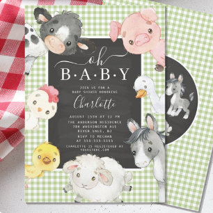 Kute Farm Animals Shower Invitation Kaart