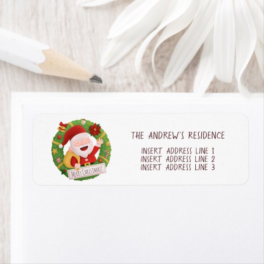 Kute Father Santa Wreate kerstAdresetiketten Etiket (Insitu)
