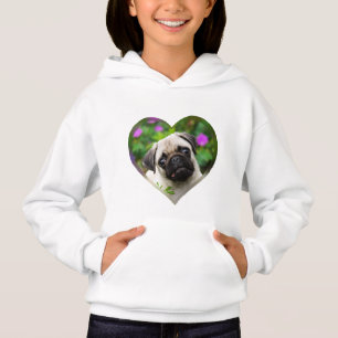 Kute Fawn Colored Pug Puppy Dog Face Foto Heart.