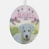 Kute first-kerstfoto Puppy Pink-kerstfoto Glas Ornament (Voorkant Rechts)
