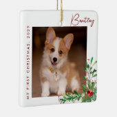 Kute first-kersthond-foto keramisch Ornament (Rechts)