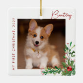 Kute first-kersthond-foto keramisch Ornament (Achterkant)
