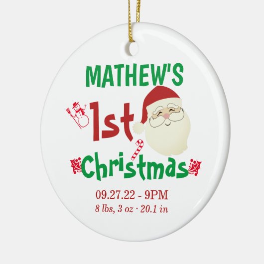 Kute First Kerstmis Baby Birth Stats Keramisch Ornament (Links)