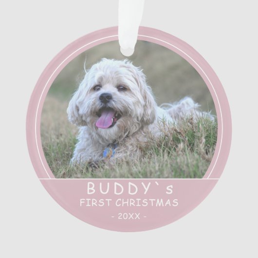 Kute first-kerstroze puppy dog foto ornament (voorkant)