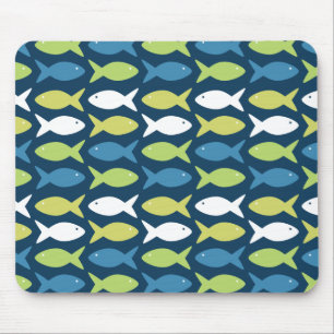 Kute Fish Pattern in Blue Green Yellow and White Muismat