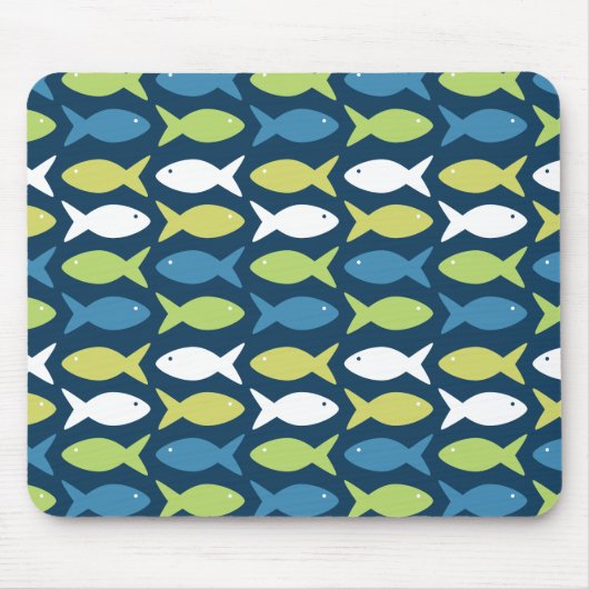 Kute Fish Pattern in Blue Green Yellow and White Muismat (Voorkant)