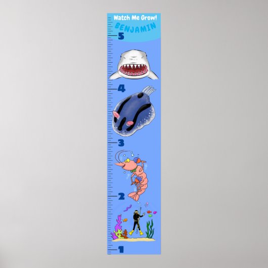 Kute fish zee creats cartoon growth chart poster (Voorkant)