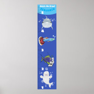 Kute fish zee creats cartoon growth chart poster