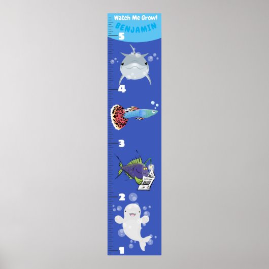 Kute fish zee creats cartoon growth chart poster (Voorkant)