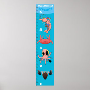 Kute fish zee creats cartoon growth chart poster