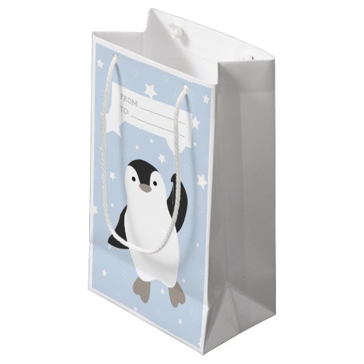 Kute Floating Penguin en ballon in sneeuw Klein Cadeauzakje (Voorkant Gekanteld)