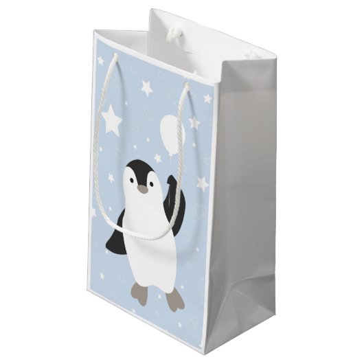 Kute Floating Penguin en ballon in sneeuw Klein Cadeauzakje (Achterkant Gekanteld)