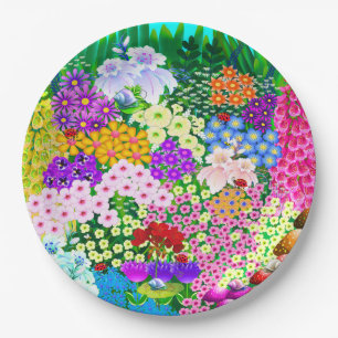 Kute Flowers en Bugs Papieren Bordje